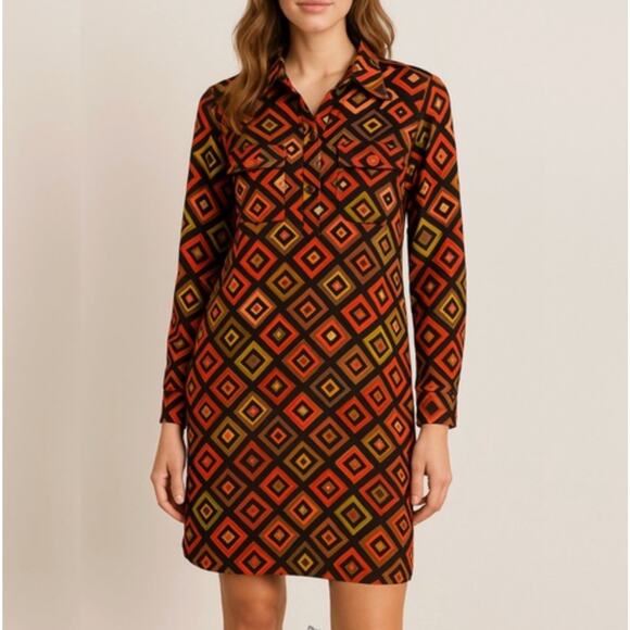 Anthropologie Uncle Frank Multicolor Retro Geometric Long Sleeve Mini Dress XS - Picture 1 of 5